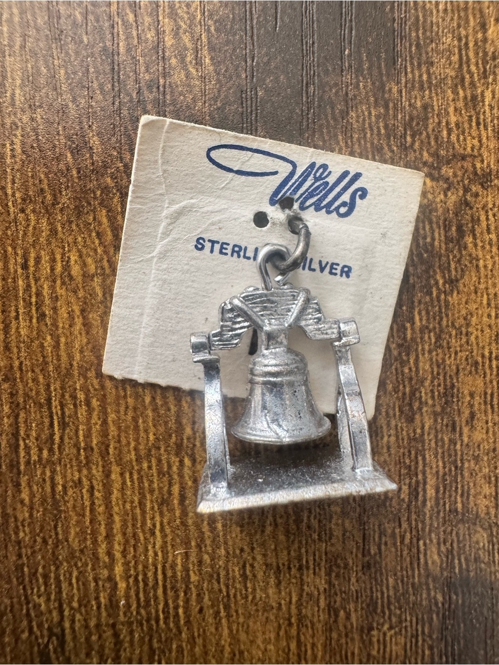 Vintage Wells Sterling Silver Articulated Liberty Bell Charm On Original Card
